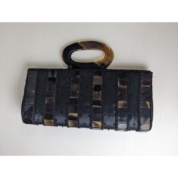 MAD BAGS shell tiles and glass bead evening purse lucite handle as is - Picture 4 of 16